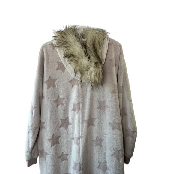 Secret Treasured SOFT Pink Star Print Half Zip Footless Hooded Pajamas XL 16/18 - Picture 11 of 12